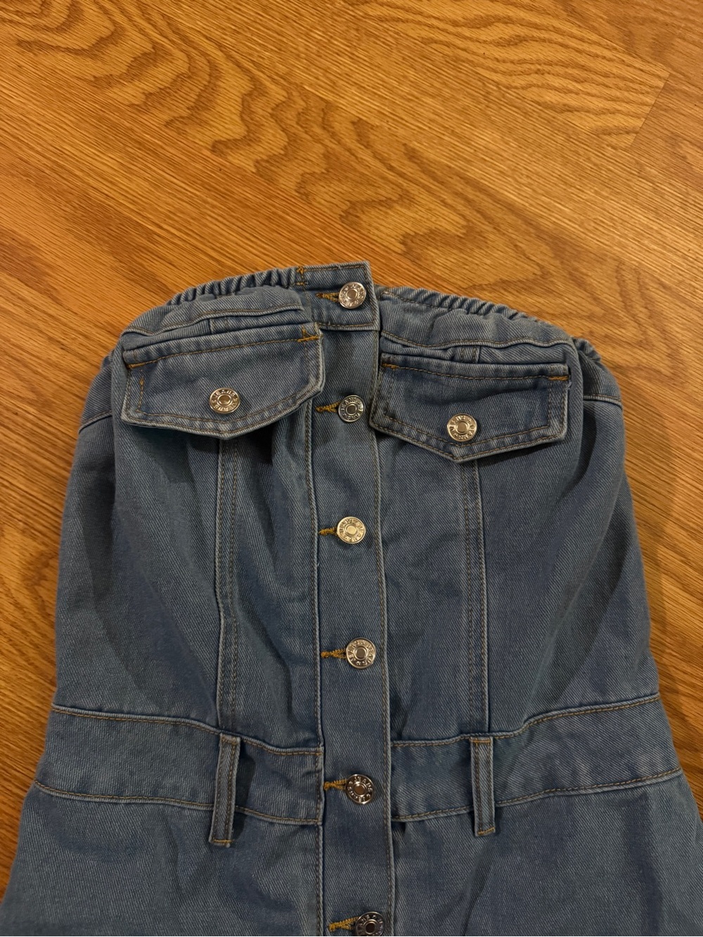Strapless Denim Button Fitted Short Romper Size Small - Picture 7 of 9